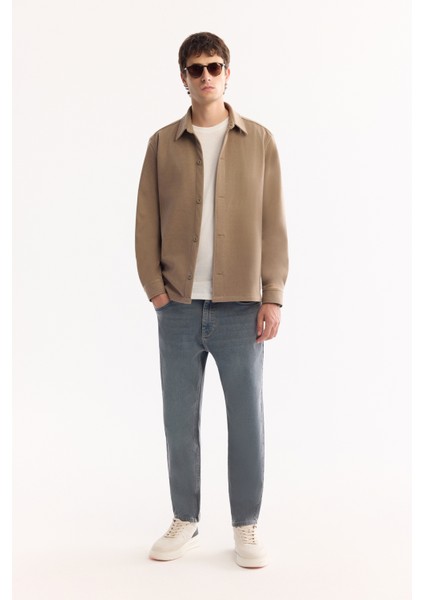 Erkek Vizon Klasik Yaka Rayon Karışımlı Comfort Fit Gömlek Ceket A52Y2043