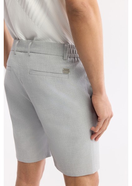 Erkek Açık Gri Yanı Lastikli Gofreli Bi-Stretch Slim Fit Chino Şort A51Y3730