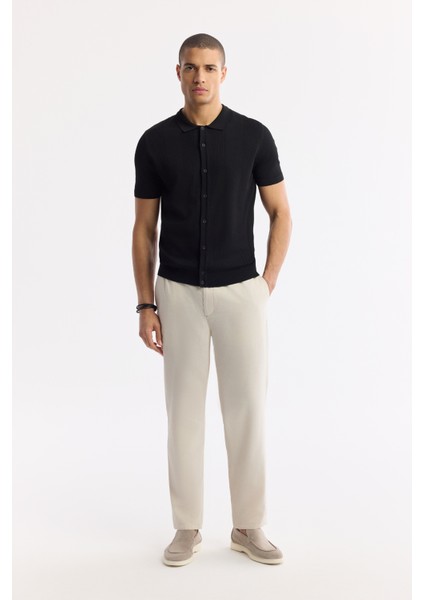 Erkek Siyah Polo Yaka Düğmeli Fitilli Rayon Triko Regular Fit T-Shirt A51Y5001 indirimleri