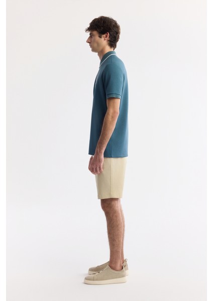 Erkek Petrol Mavi Polo Yaka Bi-Stretch Baskılı İnterlok Regular Fit T-Shirt A51Y1007 modelleri