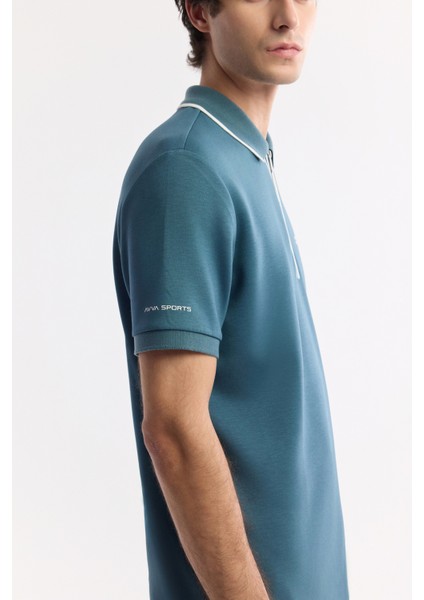 Erkek Petrol Mavi Polo Yaka Bi-Stretch Baskılı İnterlok Regular Fit T-Shirt A51Y1007 indirimleri