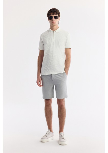 Erkek Beyaz Polo Yaka Jakarlı Regular Fit T-Shirt A51Y1090