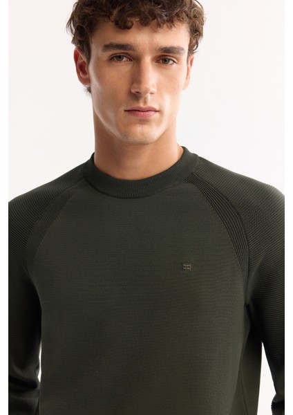 Erkek Haki Bisiklet Yaka Dokulu Triko Regular Fit Kazak A52Y5083 fiyatları