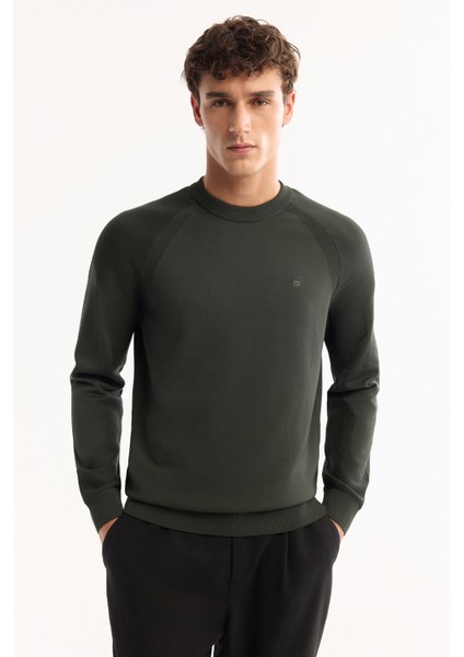 Erkek Haki Bisiklet Yaka Dokulu Triko Regular Fit Kazak A52Y5083 indirimleri