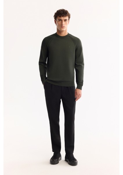 Erkek Haki Bisiklet Yaka Dokulu Triko Regular Fit Kazak A52Y5083