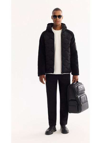 Erkek Siyah Kapüşonlu Rüzgar Geçirmez -5 Dereceye Dayanıklı Peluş Regular Fit Mont A52Y6077