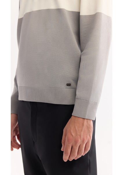 Erkek Gri Polo Yaka Fermuarlı Çizgili Triko Regular Fit Kazak A52Y5090 fırsatları