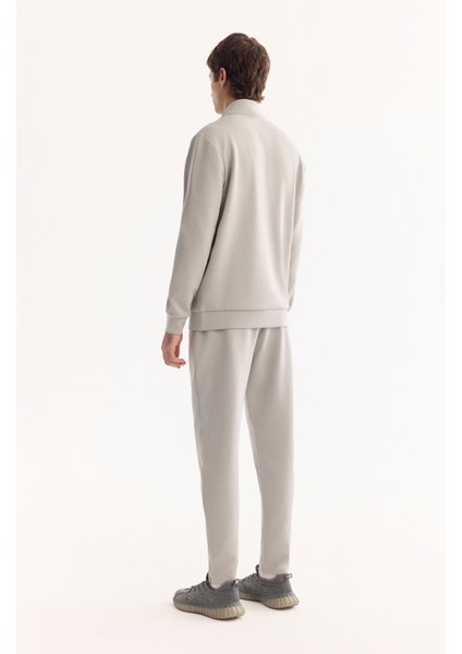 Erkek Gri Dik Yaka Fermuarlı Pamuklu Bi-Stretch Regular Fit Sweatshirt A52Y1282 fırsatları