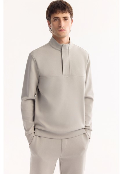 Erkek Gri Dik Yaka Fermuarlı Pamuklu Bi-Stretch Regular Fit Sweatshirt A52Y1282 indirimleri