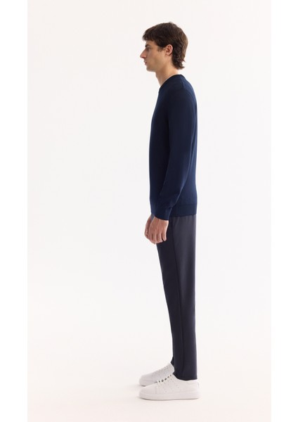 Erkek Lacivert Bisiklet Yaka Rayon Tüylenmeyen Dokulu Triko Regular Fit Kazak A52Y5017 modelleri