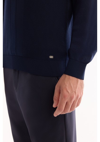 Erkek Lacivert Bisiklet Yaka Rayon Tüylenmeyen Dokulu Triko Regular Fit Kazak A52Y5017