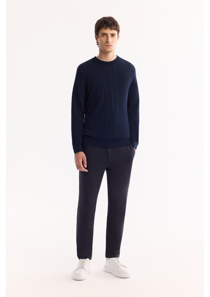 Erkek Lacivert Bisiklet Yaka Rayon Tüylenmeyen Dokulu Triko Regular Fit Kazak A52Y5017