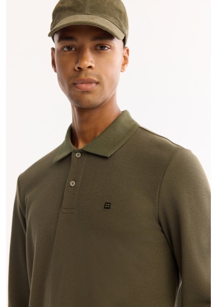 Erkek Haki Polo Yaka Pamuklu Basic Slim Fit Sweatshirt B001080 fiyatları