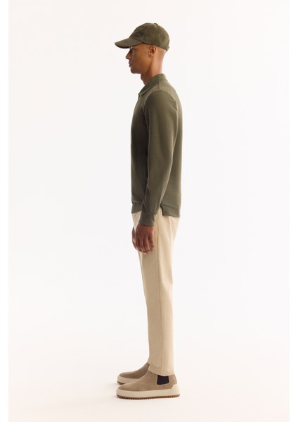 Erkek Haki Polo Yaka Pamuklu Basic Slim Fit Sweatshirt B001080 modelleri