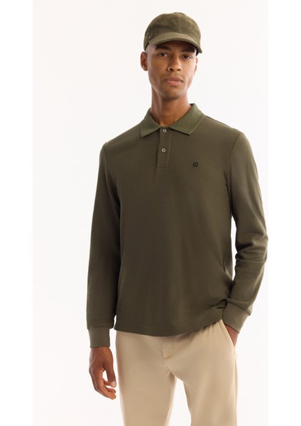 Erkek Haki Polo Yaka Pamuklu Basic Slim Fit Sweatshirt B001080 indirimleri