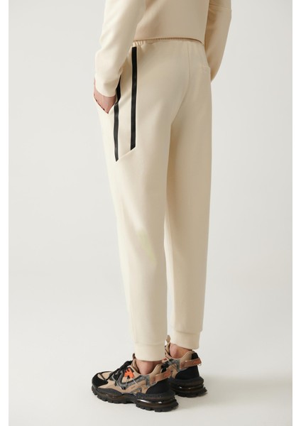 Erkek Bej Beli Bağcıklı Lastikli Bi-Stretch Regular Fit Eşofman Altı A41Y3408