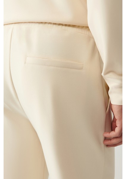 Erkek Bej Beli Bağcıklı Lastikli Bi-Stretch Regular Fit Eşofman Altı A41Y3408