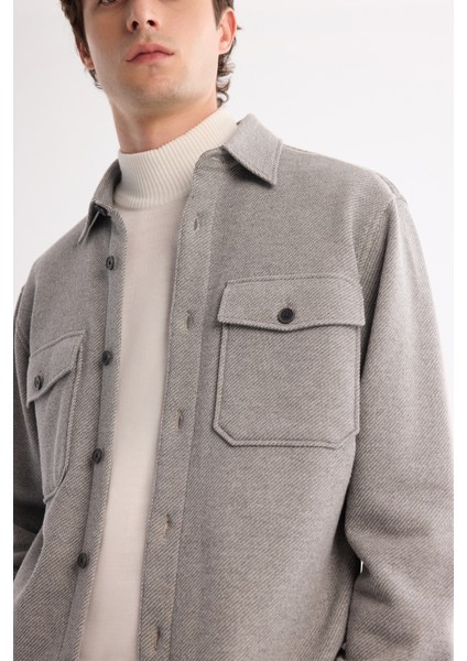 Erkek Gri Klasik Yaka Pamuklu Jersey Comfort Fit Gömlek Ceket A42Y2176 fiyatları
