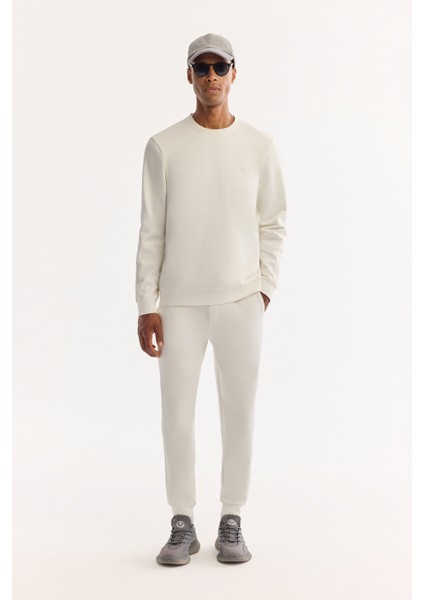 Erkek Ekru Bisiklet Yaka Pamuklu Bi-Stretch Regular Fit Sweatshirt A52Y1272