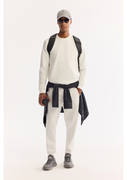 Erkek Ekru Bisiklet Yaka Pamuklu Bi-Stretch Regular Fit Sweatshirt A52Y1272