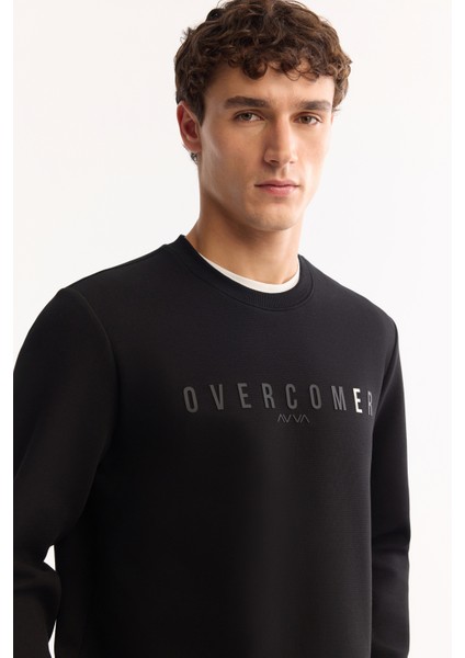 Erkek Siyah Bisiklet Yaka Pamuklu Baskılı Regular Fit Sweatshirt A52Y1301 fiyatları