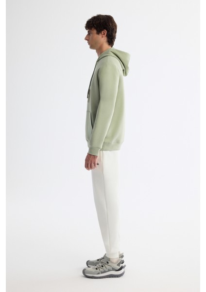 Erkek Mint Yeşil Kapüşonlu Pamuklu Baskılı Elastan Regular Fit Sweatshirt A42Y1321 modelleri