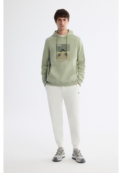 Erkek Mint Yeşil Kapüşonlu Pamuklu Baskılı Elastan Regular Fit Sweatshirt A42Y1321 indirimleri
