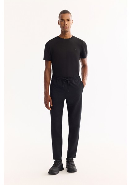 Erkek Siyah Beli Lastikli Bağcıklı Bi-Stretch Regular Fit Eşofman Altı A52Y3414