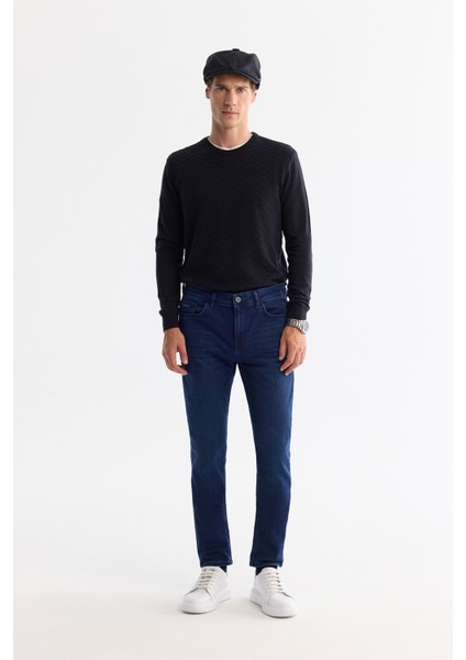 Erkek İndigo Eskitme Yıkama Esnek Berlin Slim Fit Jean Pantolon B003521
