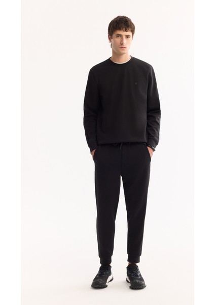 Erkek Siyah Beli Lastikli Bağcıklı Pamuklu Bi-Stretch Regular Fit Eşofman Altı A52Y3402