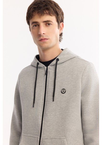 Erkek Gri Kapüşonlu 3 İplik Şardonlu Fermuarlı Regular Fit Sweatshirt E001019 fiyatları