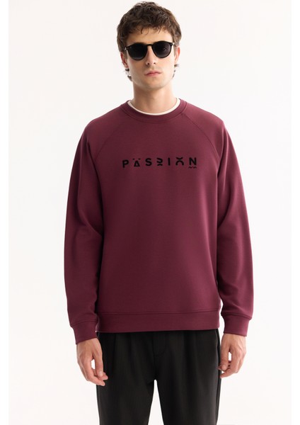 Erkek Mürdüm Bisiklet Yaka Pamuklu Bi-Stretch Baskılı Regular Fit Sweatshirt A52Y1249 indirimleri
