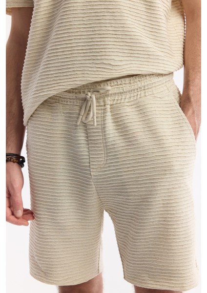 Erkek Bej Beli Lastikli Bağcıklı Keten Karışımlı Örme Regular Fit Şort A51Y3601 fırsatları