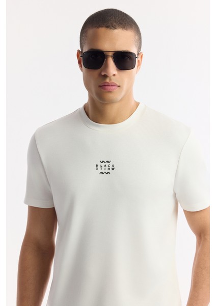 Erkek Ekru Bisiklet Yaka Baskılı Bi-Stretch İnterlok Regular Fit T-Shirt A51Y1162 fiyatları