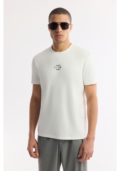 Erkek Ekru Bisiklet Yaka Baskılı Bi-Stretch İnterlok Regular Fit T-Shirt A51Y1162 indirimleri