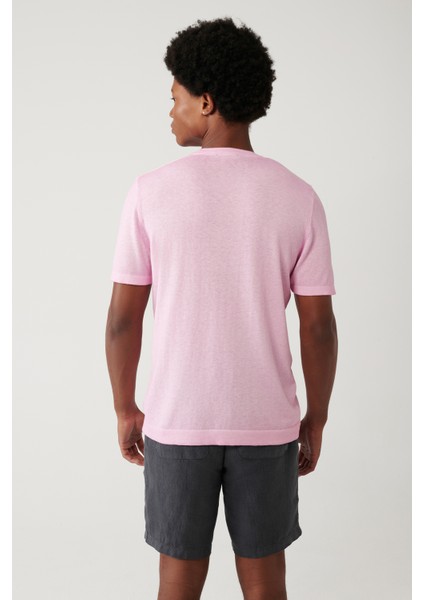 Erkek Pembe Bisiklet Yaka Triko Regular Fit T-Shirt A41Y5074 fırsatları