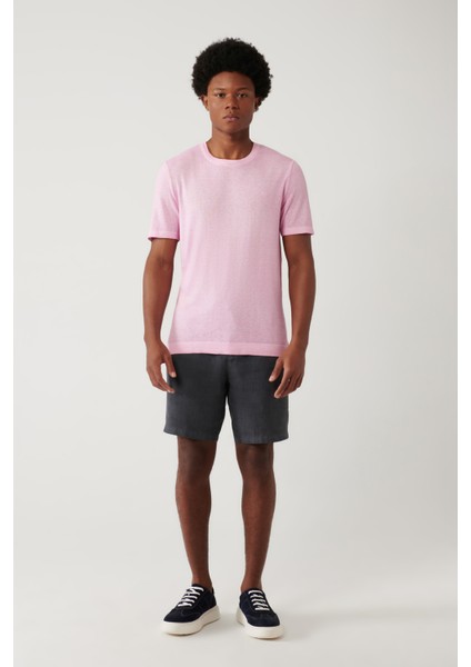 Erkek Pembe Bisiklet Yaka Triko Regular Fit T-Shirt A41Y5074 indirimleri