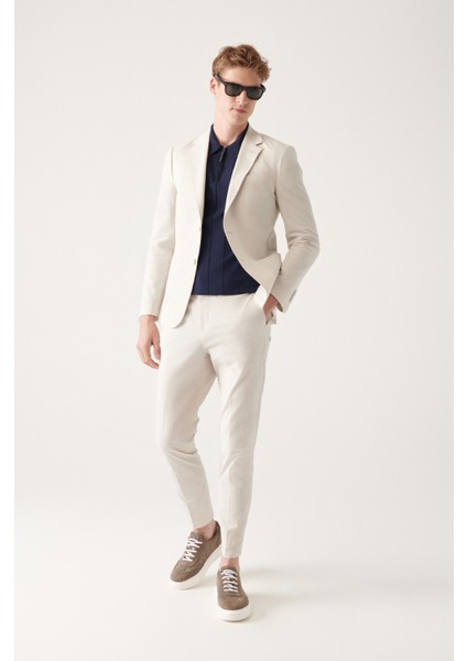 Erkek Açık Gri Gofre Dokulu Yan Cepli Pantolon A31Y3212