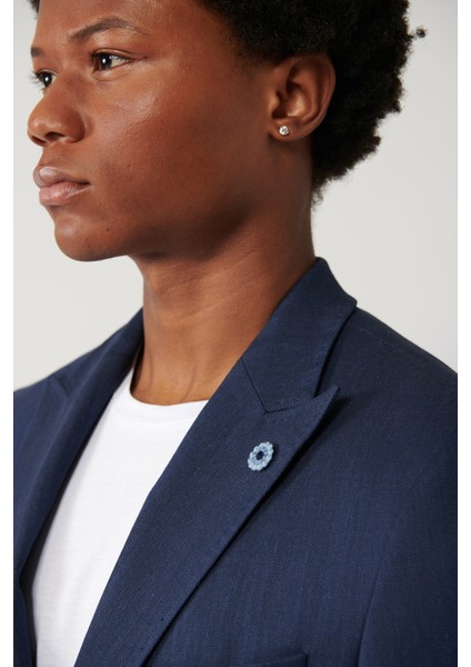 Erkek Lacivert Keten Karışımlı Hafif Astarsız Esnek Comfort Slim Fit Ceket A41Y4006 fiyatları