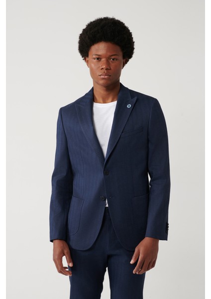 Erkek Lacivert Keten Karışımlı Hafif Astarsız Esnek Comfort Slim Fit Ceket A41Y4006 modelleri