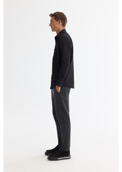 Erkek Siyah Düğmeli Yaka Kolay Ütülenir Comfort Fit Gömlek A42Y2071 modelleri