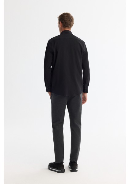 Erkek Siyah Düğmeli Yaka Kolay Ütülenir Comfort Fit Gömlek A42Y2071 fırsatları
