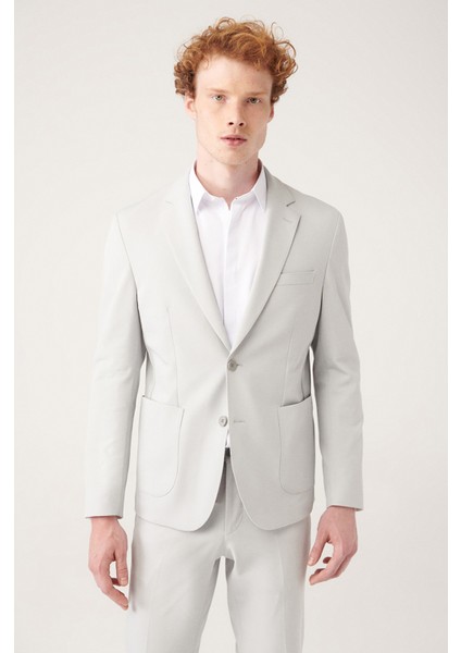 Erkek Gri Astarsız Bı-stretch Çift Yırtmaçlı Ceket A31Y4004