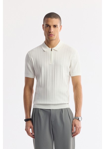 Erkek Ekru Polo Yaka Rayon Triko Regular Fit T-Shirt A51Y5046