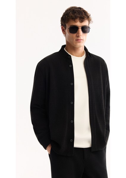 Erkek Siyah Klasik Yaka Kadife Comfort Fit Gömlek Ceket A52Y2103 fiyatları