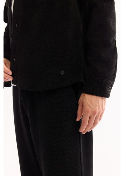 Erkek Siyah Klasik Yaka Kadife Comfort Fit Gömlek Ceket A52Y2103