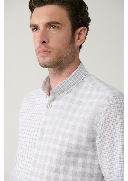 Erkek Gri Ekose Parçalı Keten Karışımlı Regular Fit Gömlek A41Y2052 fiyatları