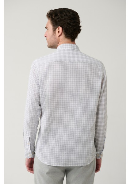 Erkek Gri Ekose Parçalı Keten Karışımlı Regular Fit Gömlek A41Y2052 fırsatları