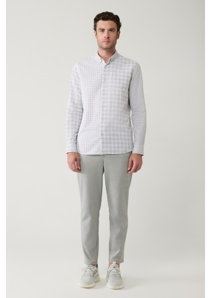 Erkek Gri Ekose Parçalı Keten Karışımlı Regular Fit Gömlek A41Y2052 indirimleri