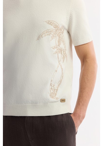 Erkek Ekru Bisiklet Yaka Pamuklu Triko Regular Fit T-Shirt A51Y5012 fiyatları